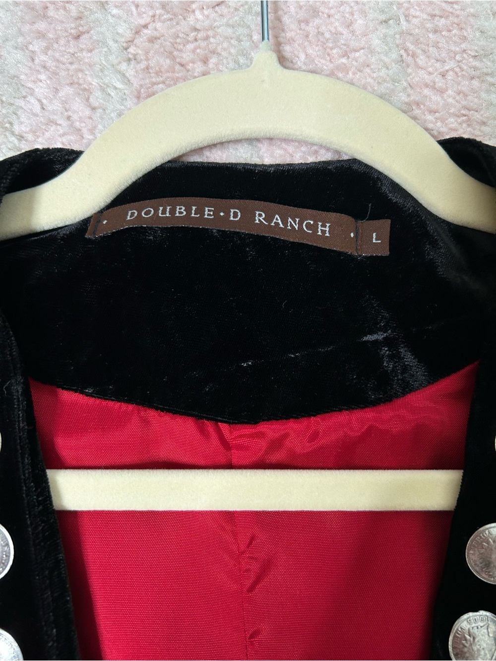 Double D Ranch Black Velvet Red Silver Coin‎ Studded Western Vest Size Large - Picture 3 of 10